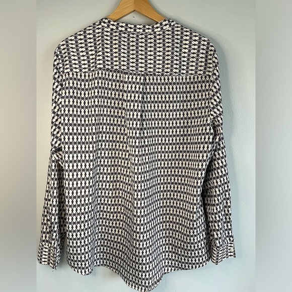 Jones New York long roll tab sleeve front pockets v neck blouse brown pink XL - Picture 4 of 8